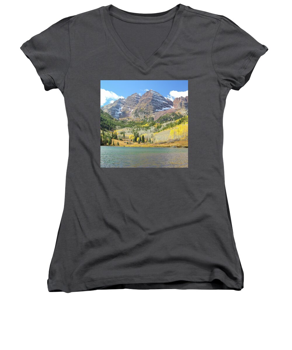 Colorado Women's V-Neck featuring the photograph The Maroon Bells 2 by Eric Glaser