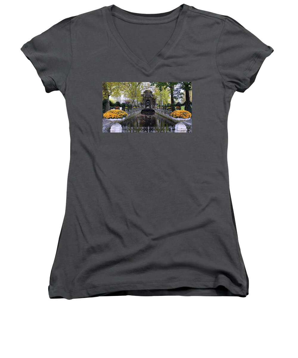 Paris Women's V-Neck featuring the photograph The Medici Fountain At The Jardin du Luxembourg in Paris France. by Rick Rosenshein