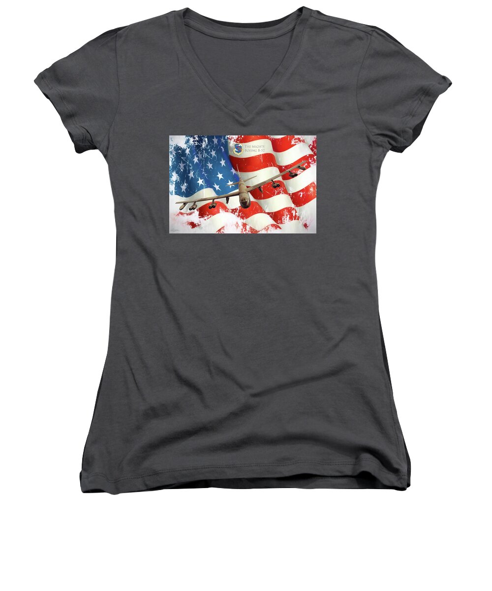 Aviation Women's V-Neck featuring the digital art The Mighty B-52 by Peter Chilelli