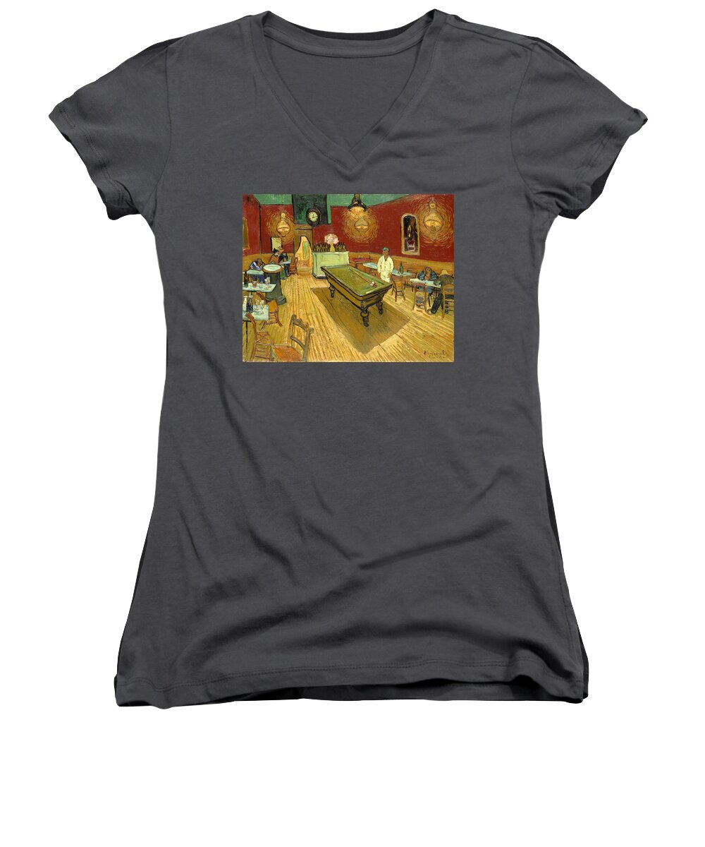 Vincent Van Gough Women's V-Neck featuring the painting The Night Cafe Auto Contrasted by Vincent Van Gogh