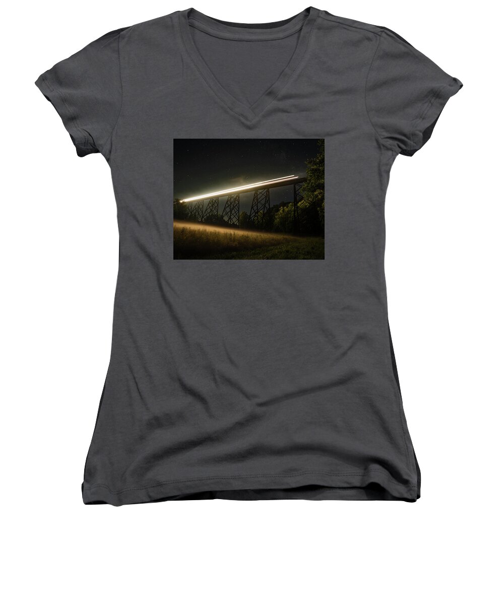 Tulip Women's V-Neck featuring the photograph The Night Train by Norberto Nunes