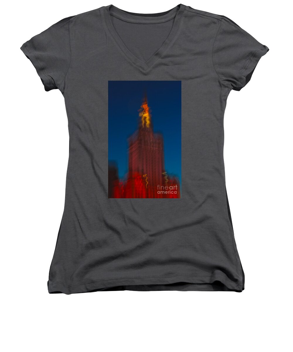 Abstract Women's V-Neck featuring the photograph The Palace Of Culture And Science by Iryna Liveoak