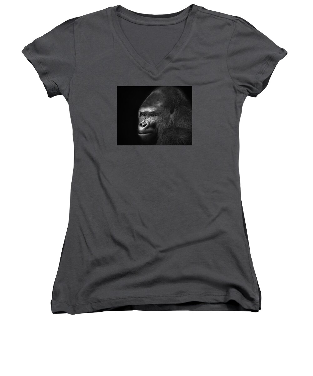 Ape Women's V-Neck featuring the photograph The Pose by Ken Barrett