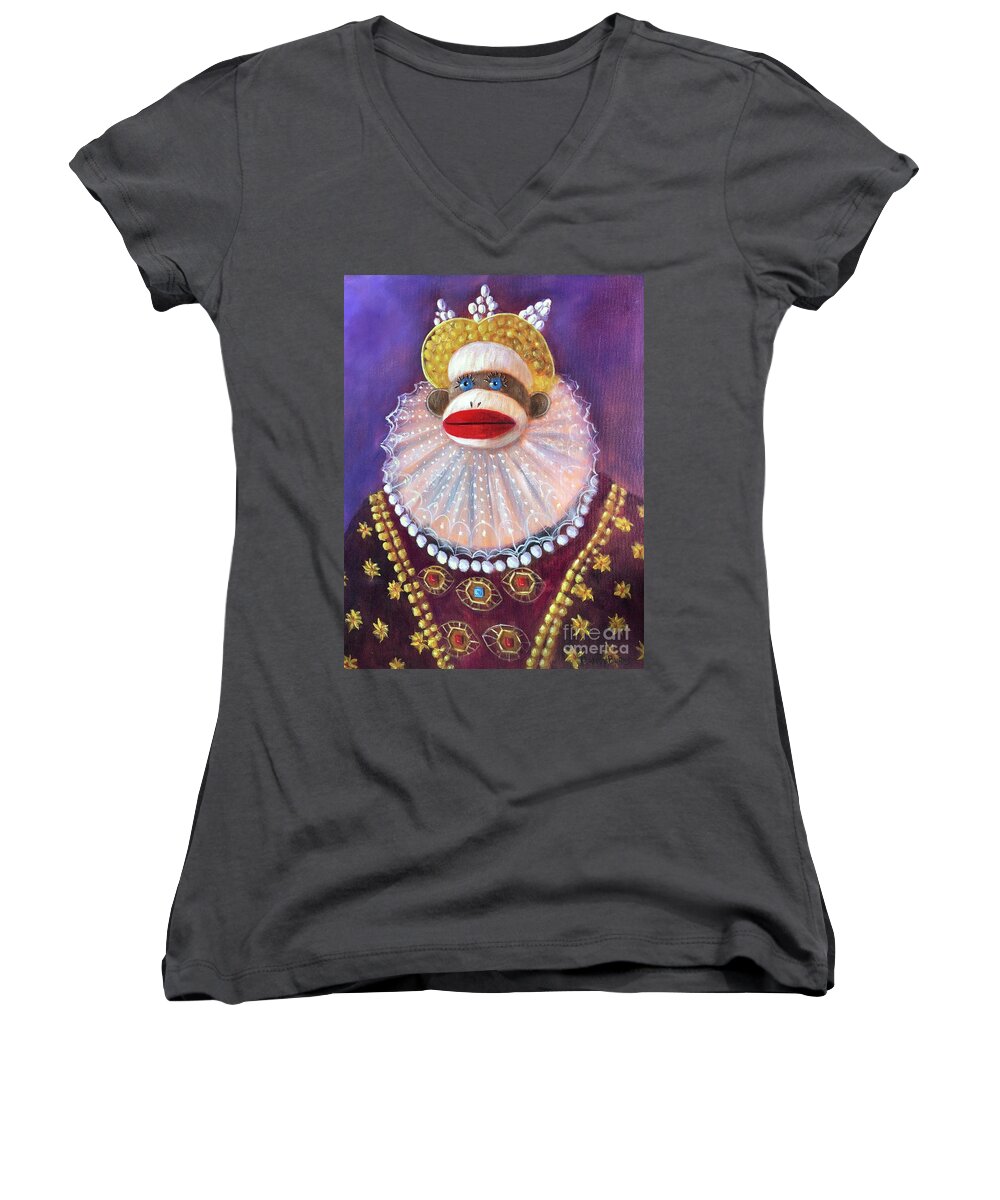 Queen Women's V-Neck featuring the painting The Proud Queen by Rand Burns