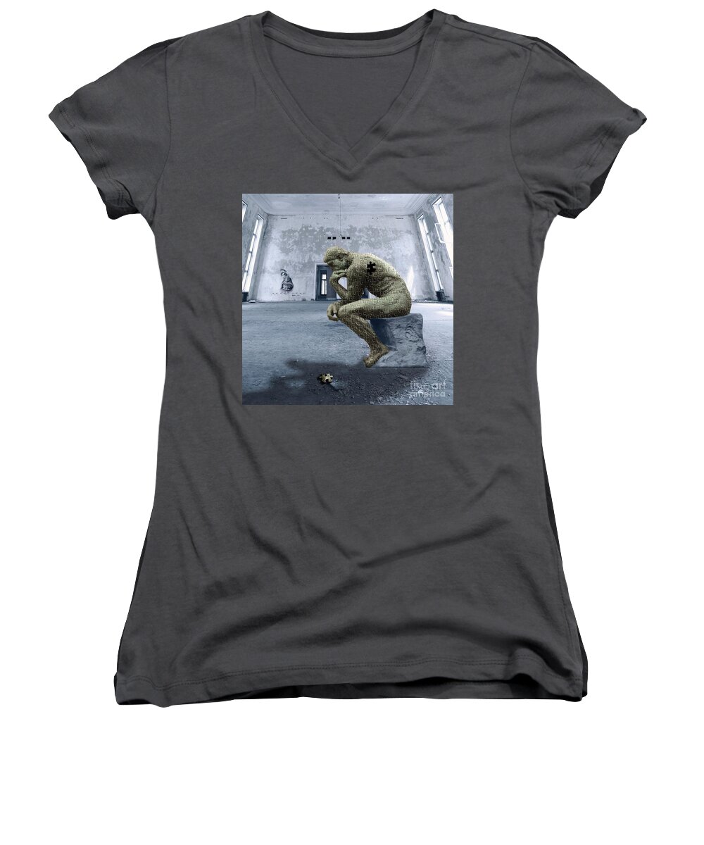 The Thinker Women's V-Neck featuring the photograph Puzzled by Juli Scalzi