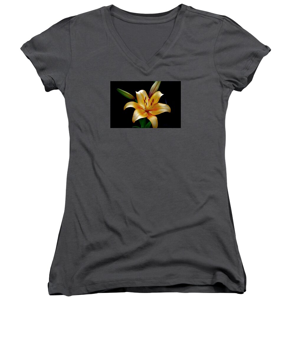 Orange Lily Women's V-Neck featuring the photograph The Queen Lily by Karen McKenzie McAdoo
