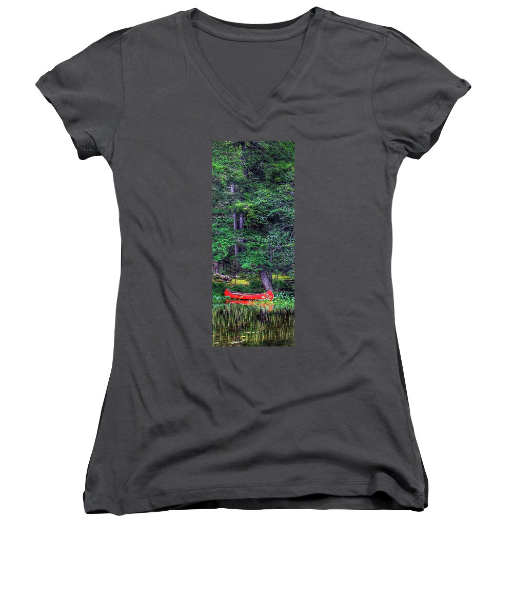 The Red Canoe 3 Women's V-Neck featuring the photograph The Red Canoe 3 by David Patterson