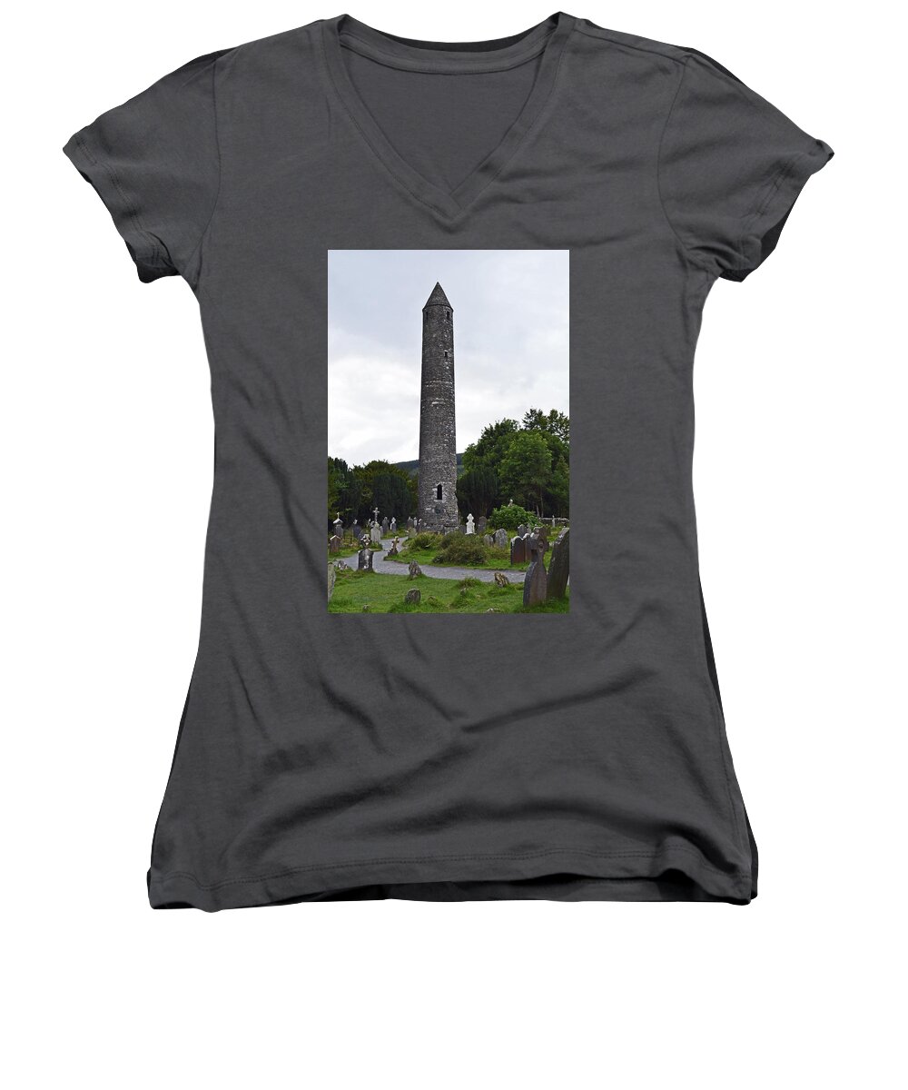Round Tower Women's V-Neck featuring the photograph The Round Tower. by Terence Davis