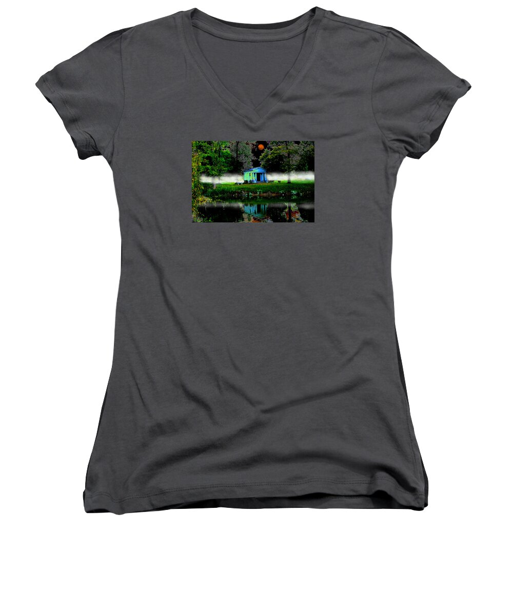Woodmere Cemetery Women's V-Neck featuring the digital art The Cemetery by Michael Rucker