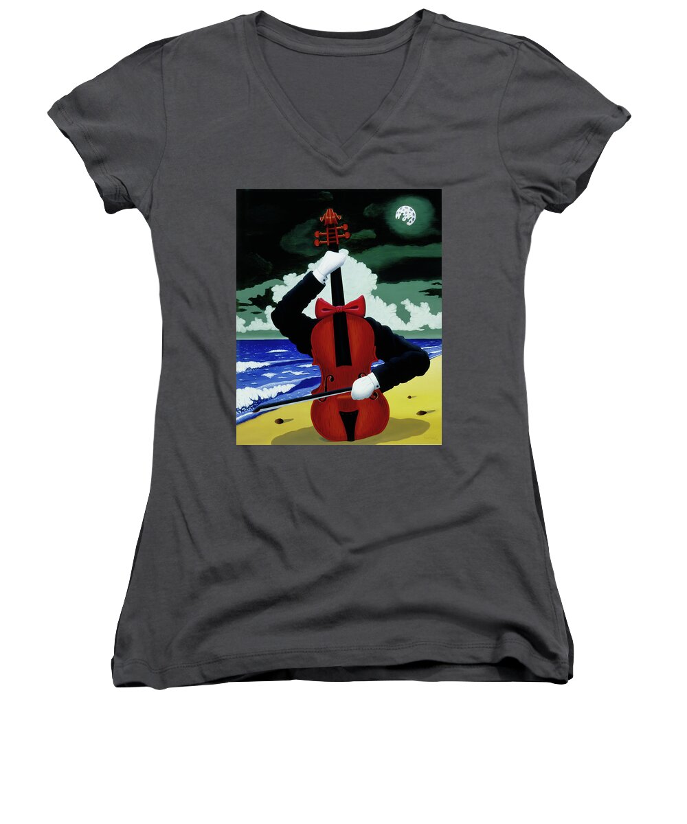  Women's V-Neck featuring the painting The Silent Soloist by Paxton Mobley