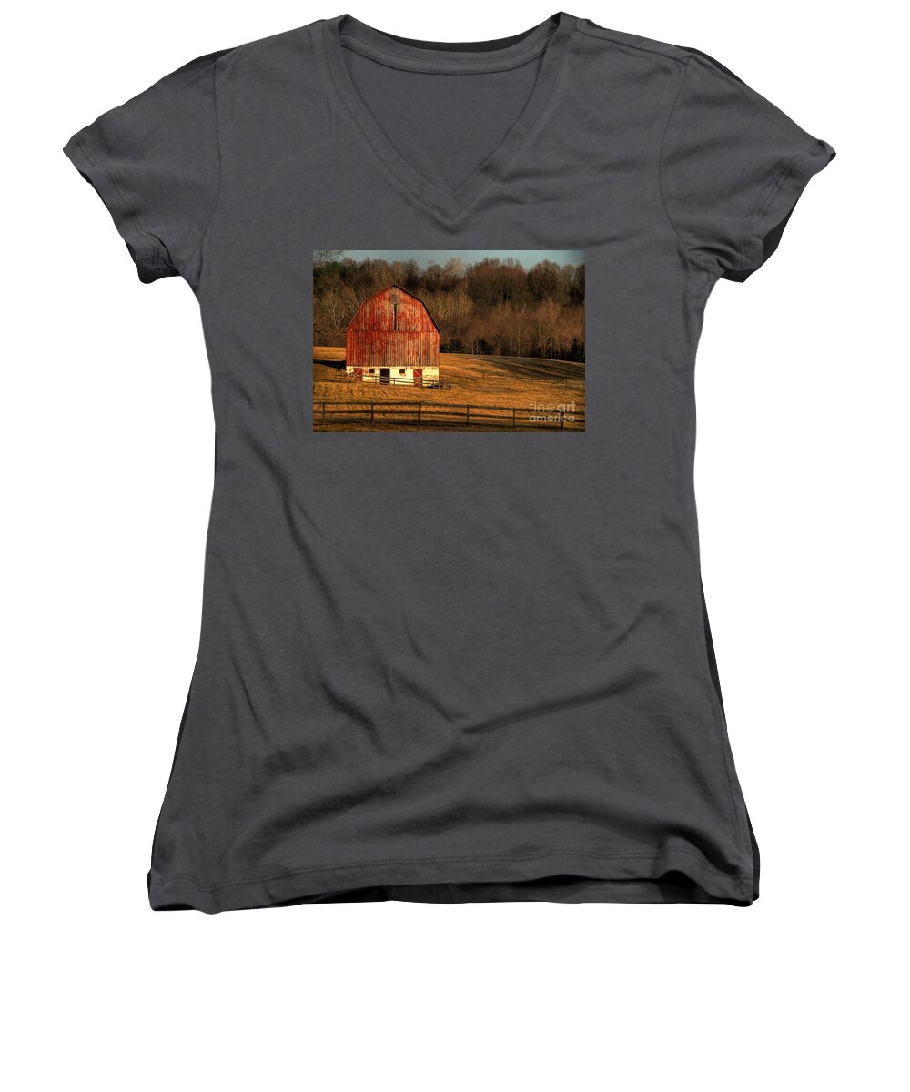 Barn Women's V-Neck featuring the photograph The Simple Life by Lois Bryan