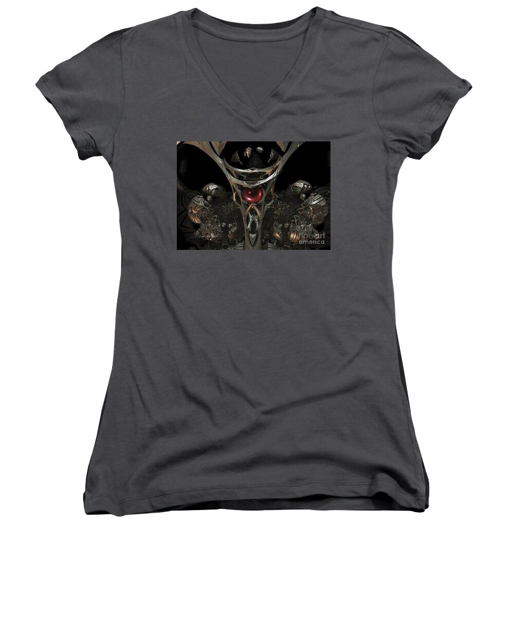 Fractal Women's V-Neck featuring the digital art The Staff Of Eternity by Melissa Messick