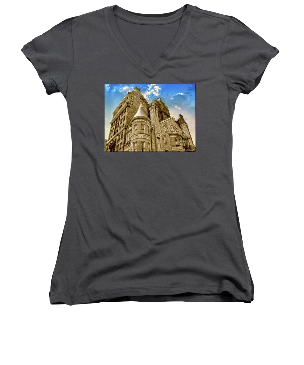 2d Women's V-Neck featuring the photograph The Stafford Hotel by Brian Wallace