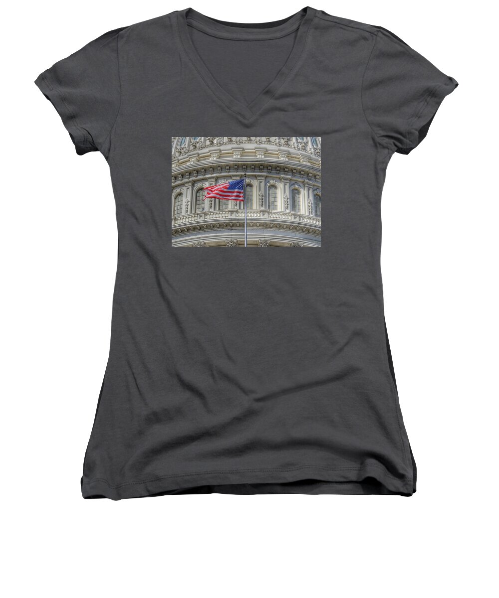 Capitol Women's V-Neck featuring the photograph The US Capitol Building - Washington D.C. by Marianna Mills
