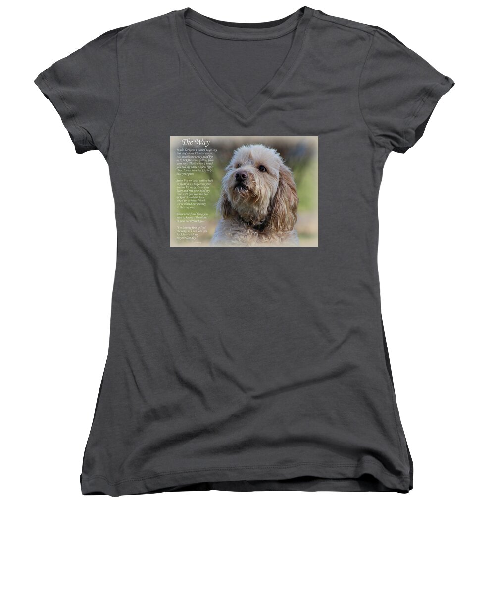 Dogs Women's V-Neck featuring the photograph The Way Golden Doodle by Sue Long