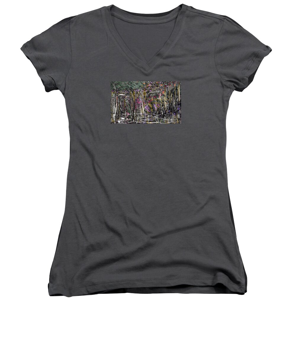 Abstract Women's V-Neck featuring the painting The whisper of the street by Subrata Bose