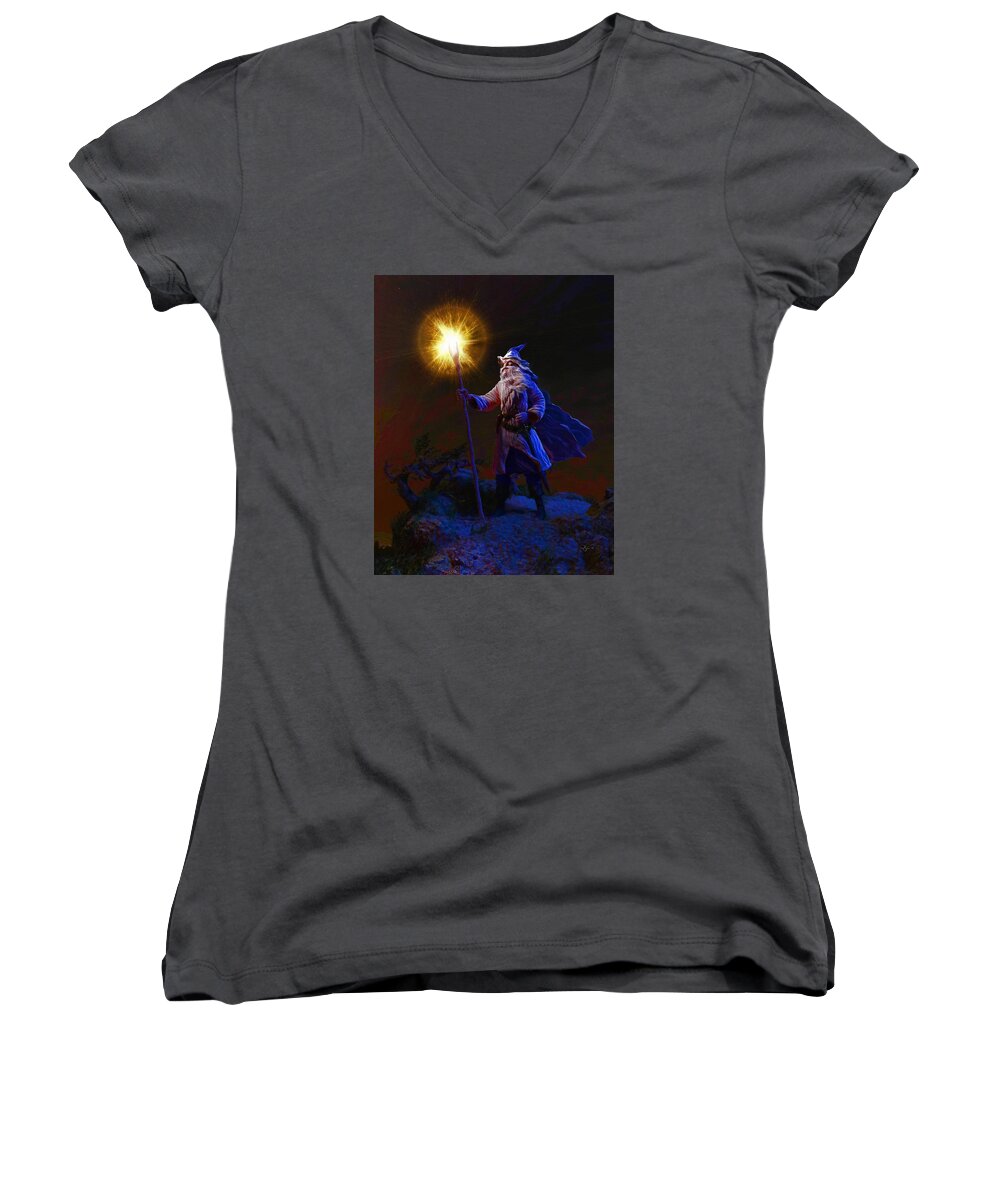 Archetype Women's V-Neck featuring the digital art The Wise Old Wizard by David Luebbert