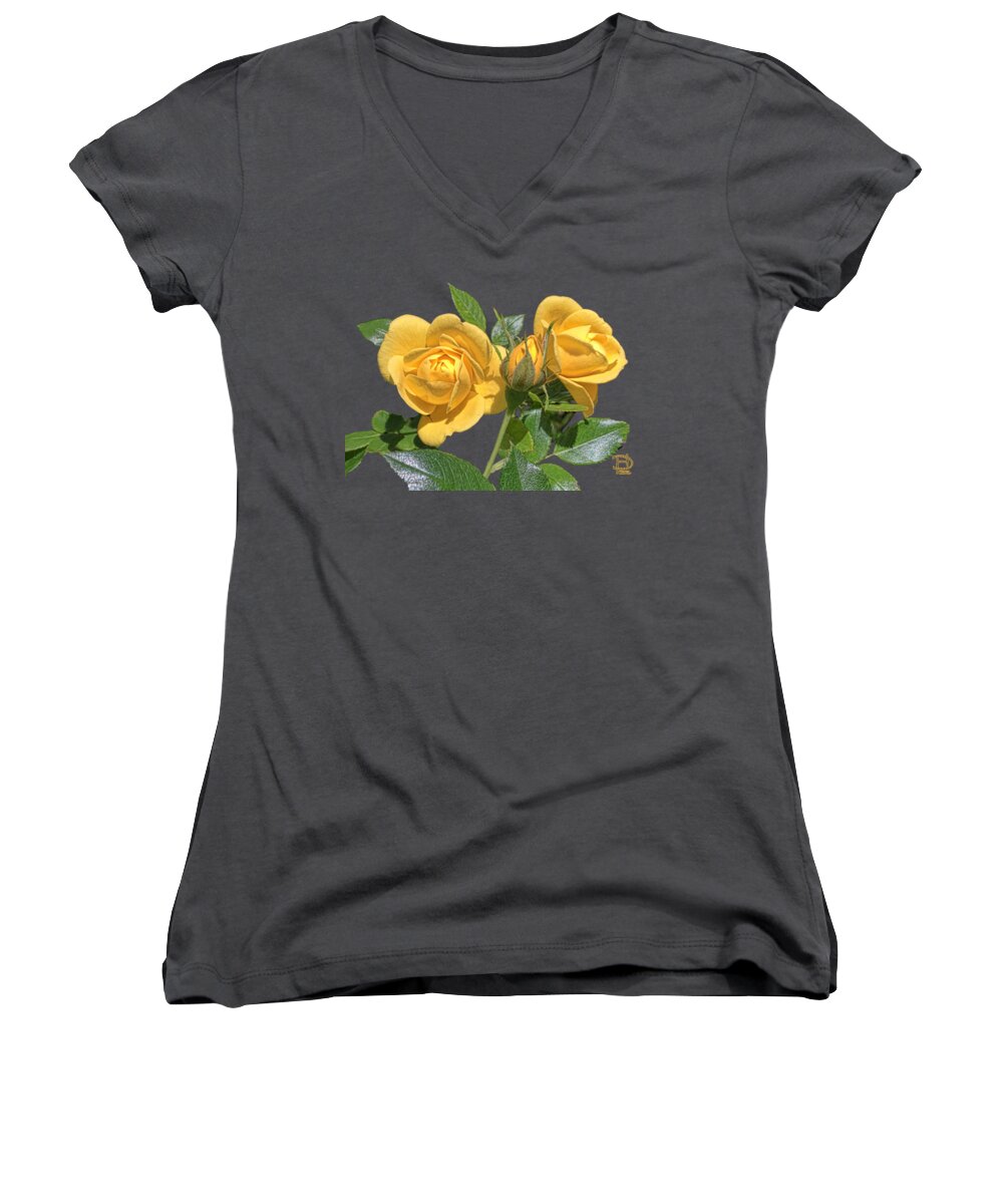 Yellow Roses Women's V-Neck featuring the digital art The Yellow Rose Family by Daniel Hebard