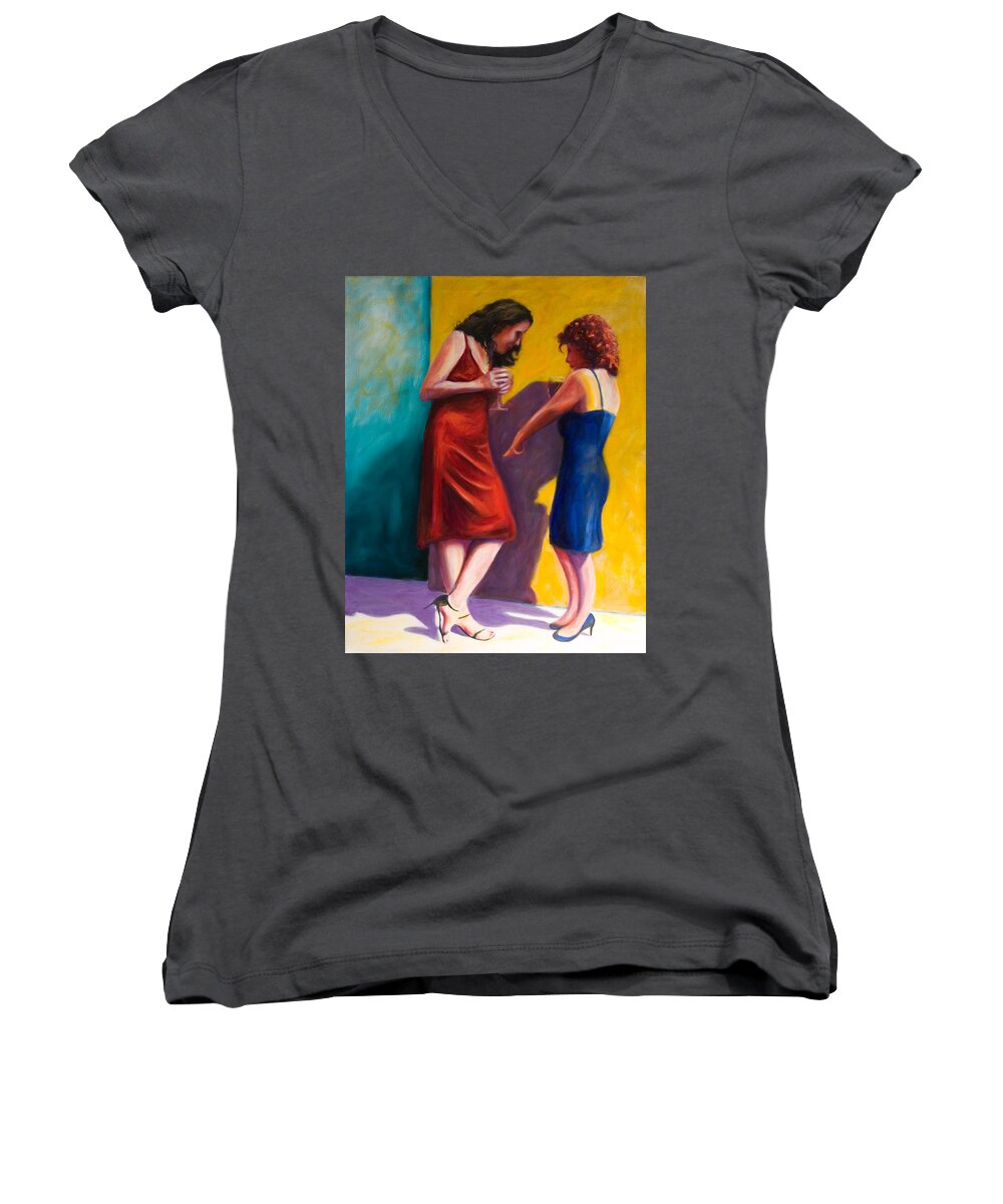 Figurative Women's V-Neck featuring the painting There by Shannon Grissom
