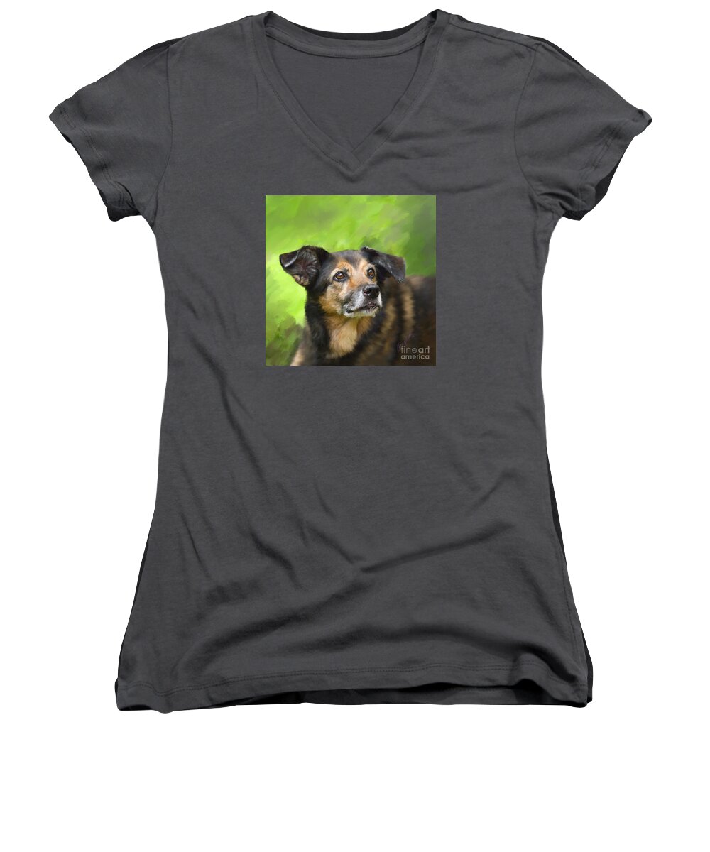 Older Dog Women's V-Neck featuring the digital art This is Stella by Bon and Jim Fillpot