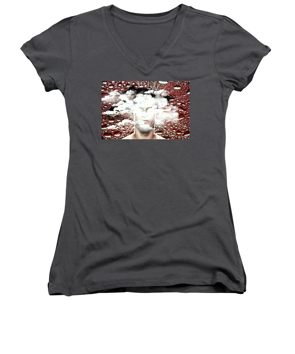 Thoughts Women's V-Neck featuring the digital art Thoughts Are Like Clouds Passing Through The Sky by Paulo Zerbato