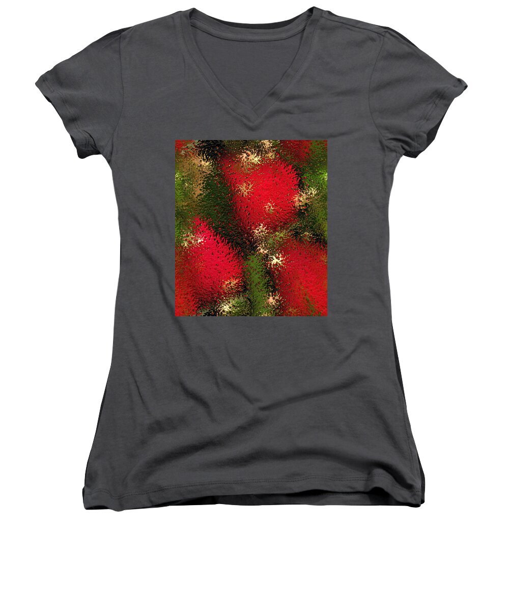 Decorative Glass View Women's V-Neck featuring the photograph Strawberries Behind The Glass by Maciek Froncisz