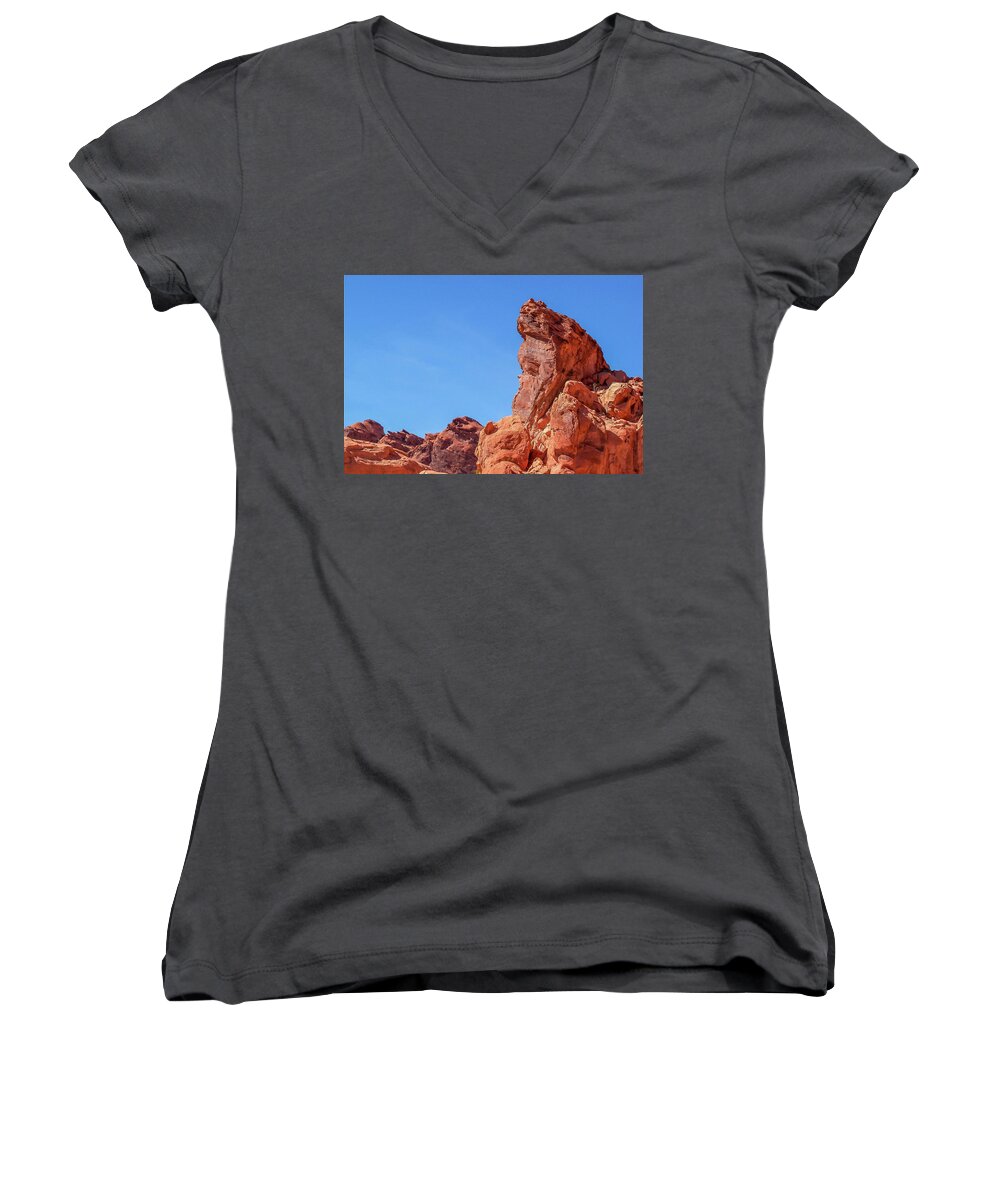 Red Rock Formations Women's V-Neck featuring the photograph Thrust to the Sky by Kathleen Maconachy