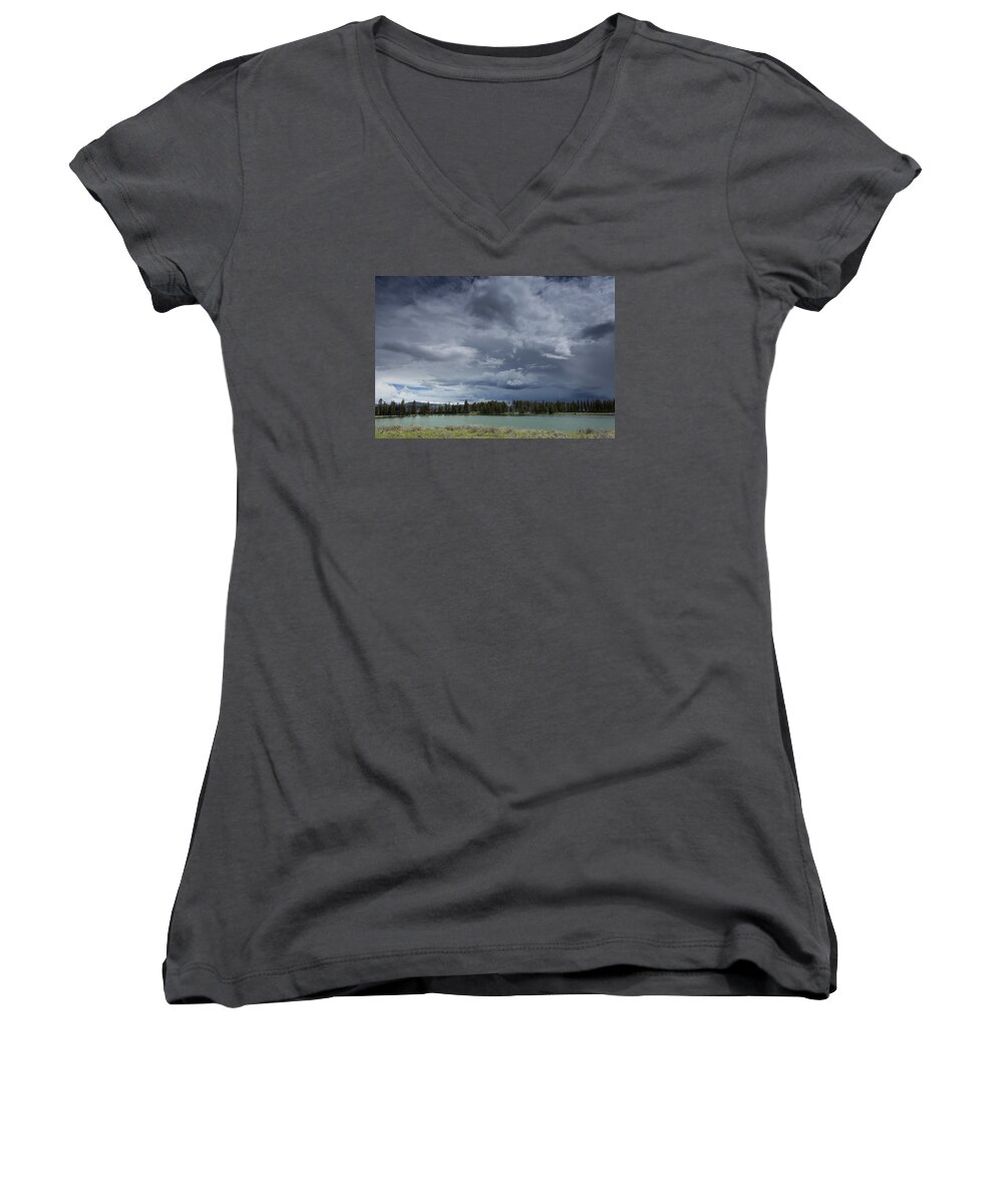 Indian Women's V-Neck featuring the photograph Thunderstorm over Indian Pond by David Watkins