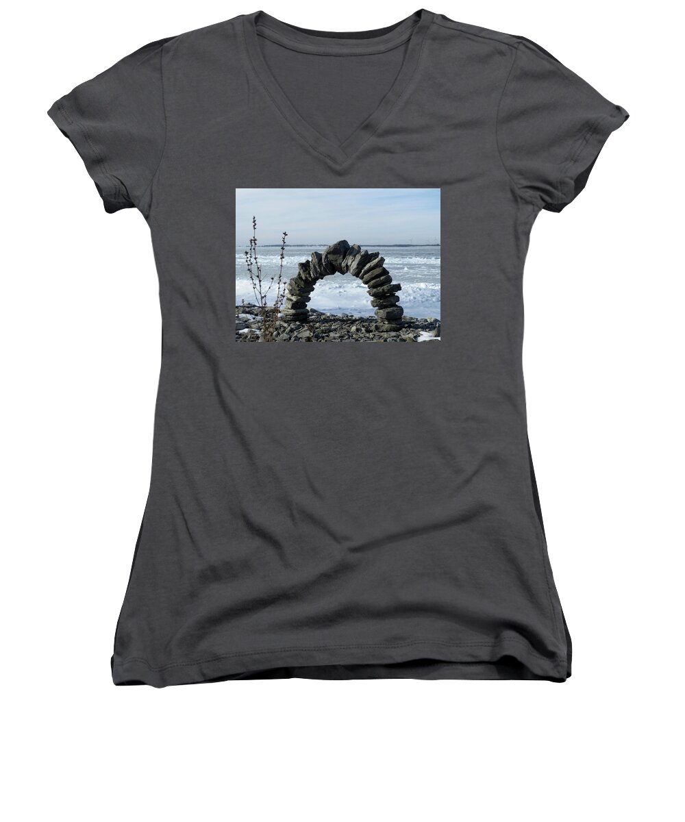Tibbetts Point Women's V-Neck featuring the photograph Tibbetts Point Arch by Dennis McCarthy