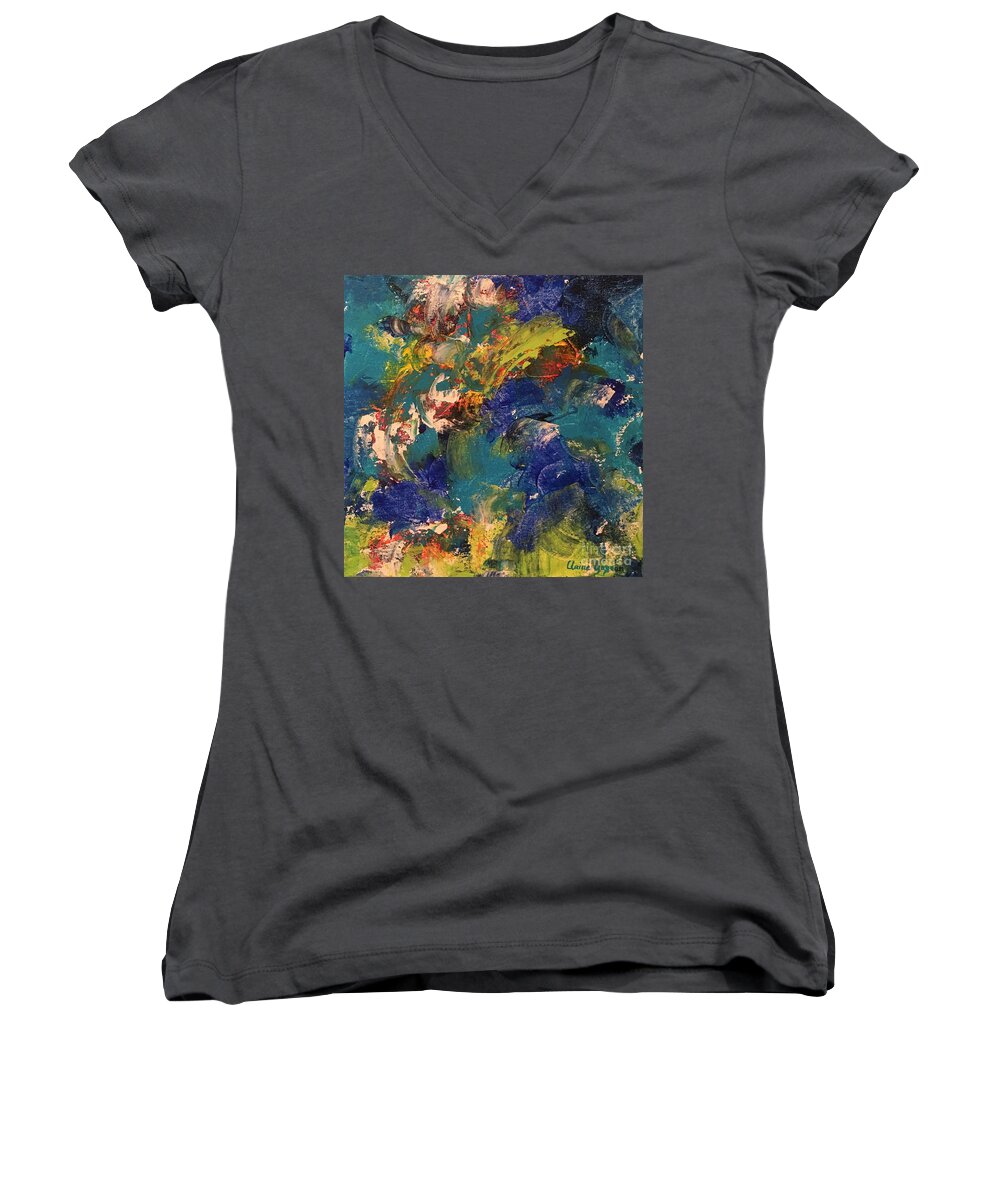Abstract Women's V-Neck featuring the painting Tidal Wave by Claire Gagnon