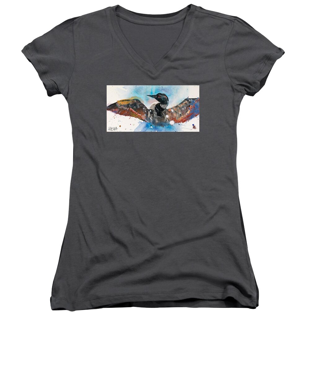 Loon Women's V-Neck featuring the painting Tight Fit by Kasha Ritter