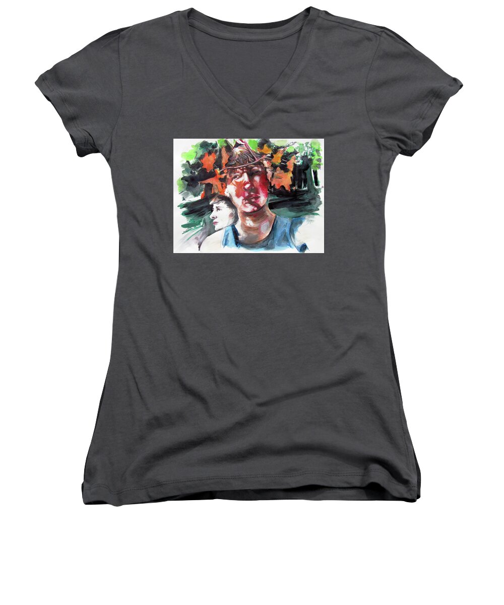 Boys In Love Women's V-Neck featuring the painting Time and Changing Seasons by Rene Capone