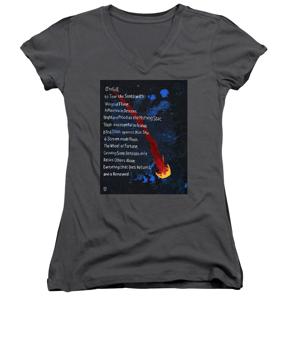 Phoenix Women's V-Neck featuring the painting To Fall by Matthew Mezo
