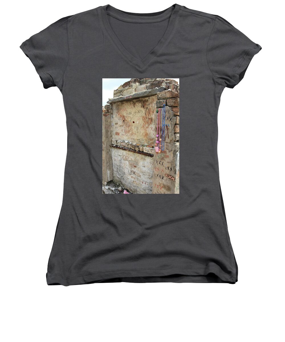 Cemetery Women's V-Neck featuring the photograph Tomb of the Unknown Voodoo Priestess by Brandy Little