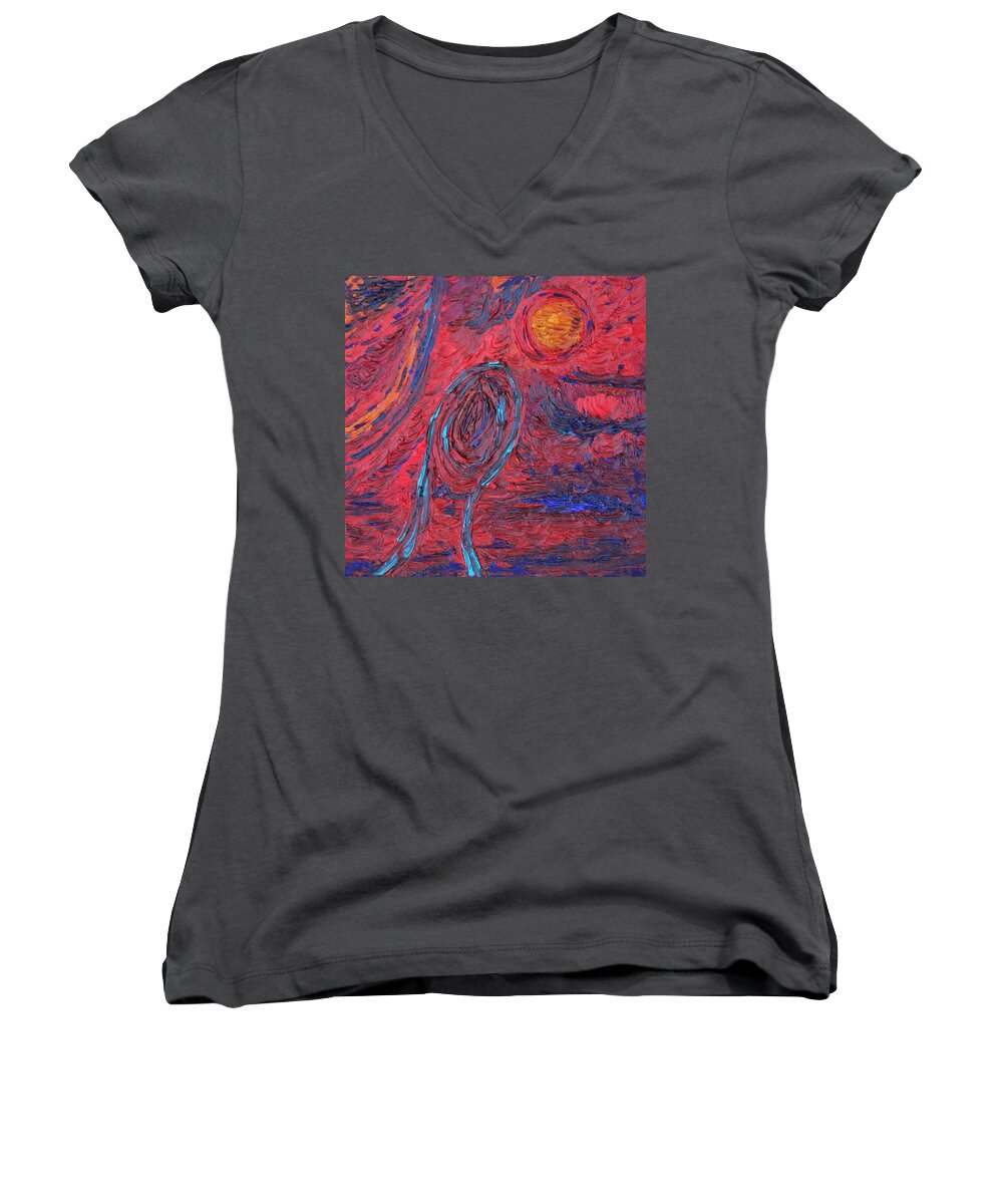 Escape Women's V-Neck featuring the painting Toward Survival by Vadim Levin