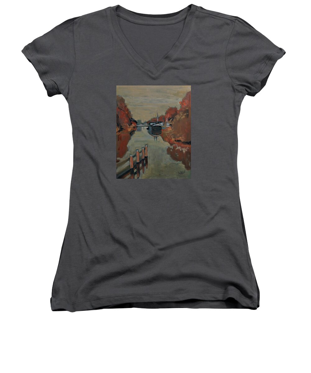 Harbour Women's V-Neck featuring the painting Towards Pius Harbour by Nop Briex