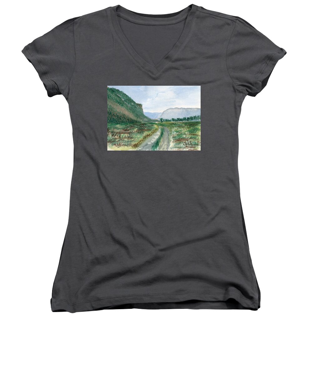 Kootenai Women's V-Neck featuring the painting Trail To Canada by Victor Vosen