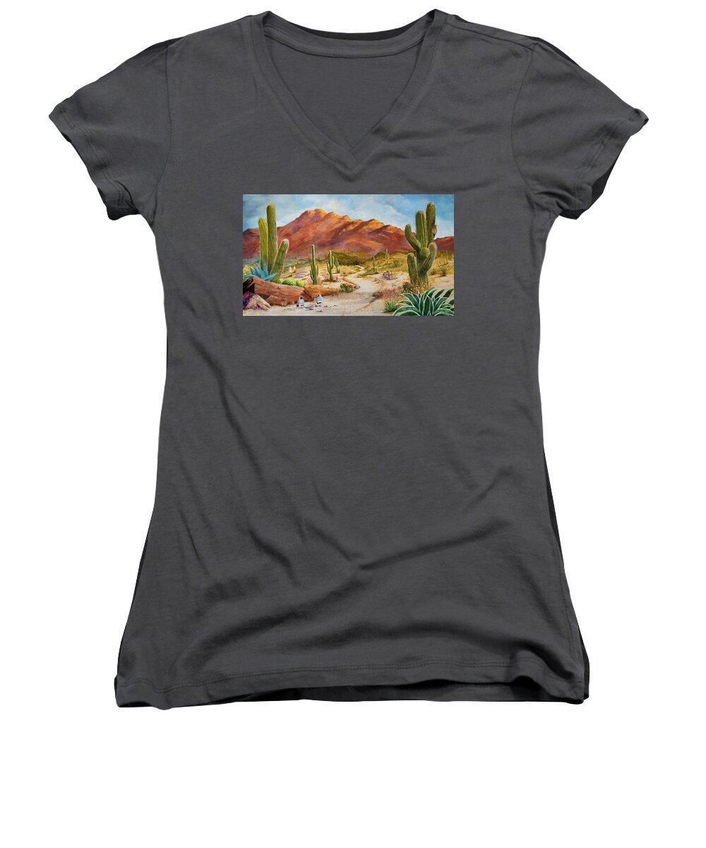 Desert Scene Women's V-Neck featuring the painting Trail To The San Tans by Marilyn Smith