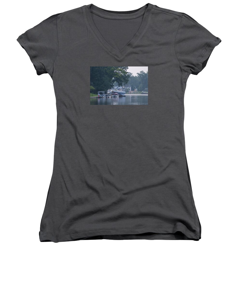 Boat Women's V-Neck featuring the photograph Tranquil river by Brian Green