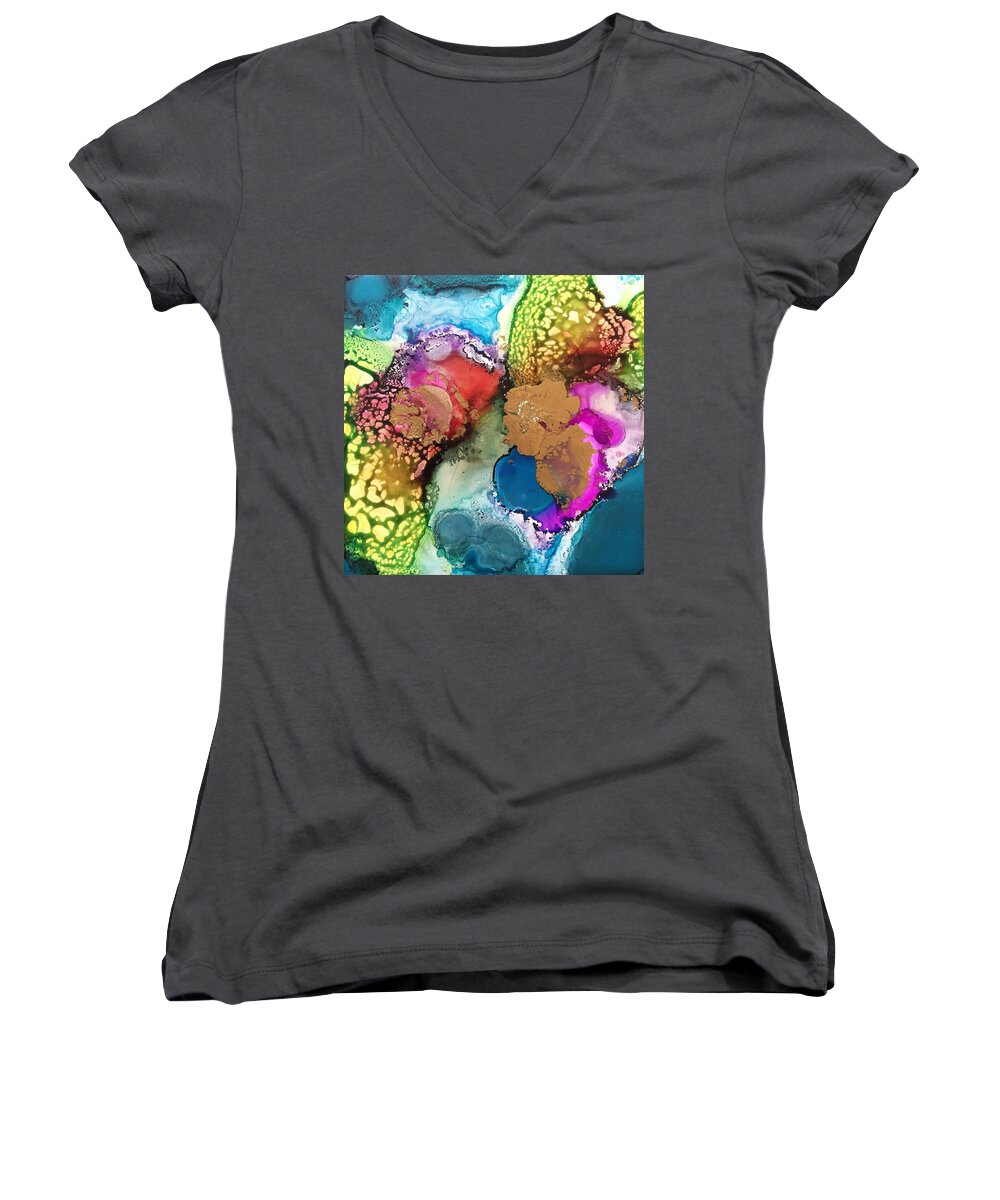 Abstract Women's V-Neck featuring the painting Transformation by Tara Moorman