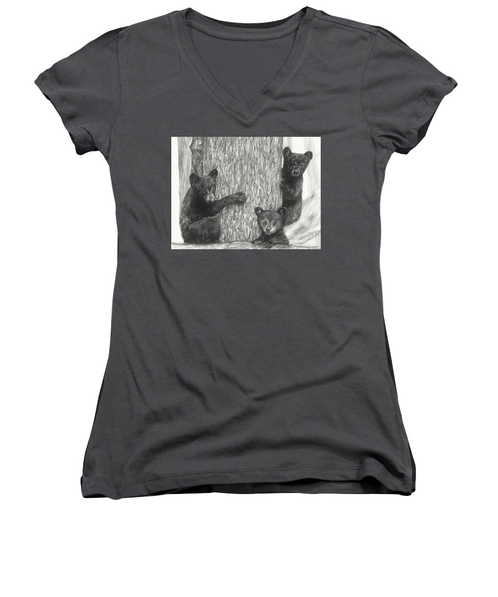 Bear Women's V-Neck featuring the drawing Tree trio by Meagan Visser