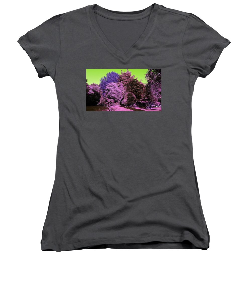 Tree Women's V-Neck featuring the photograph Treescape In Pink Mix by Rowena Tutty
