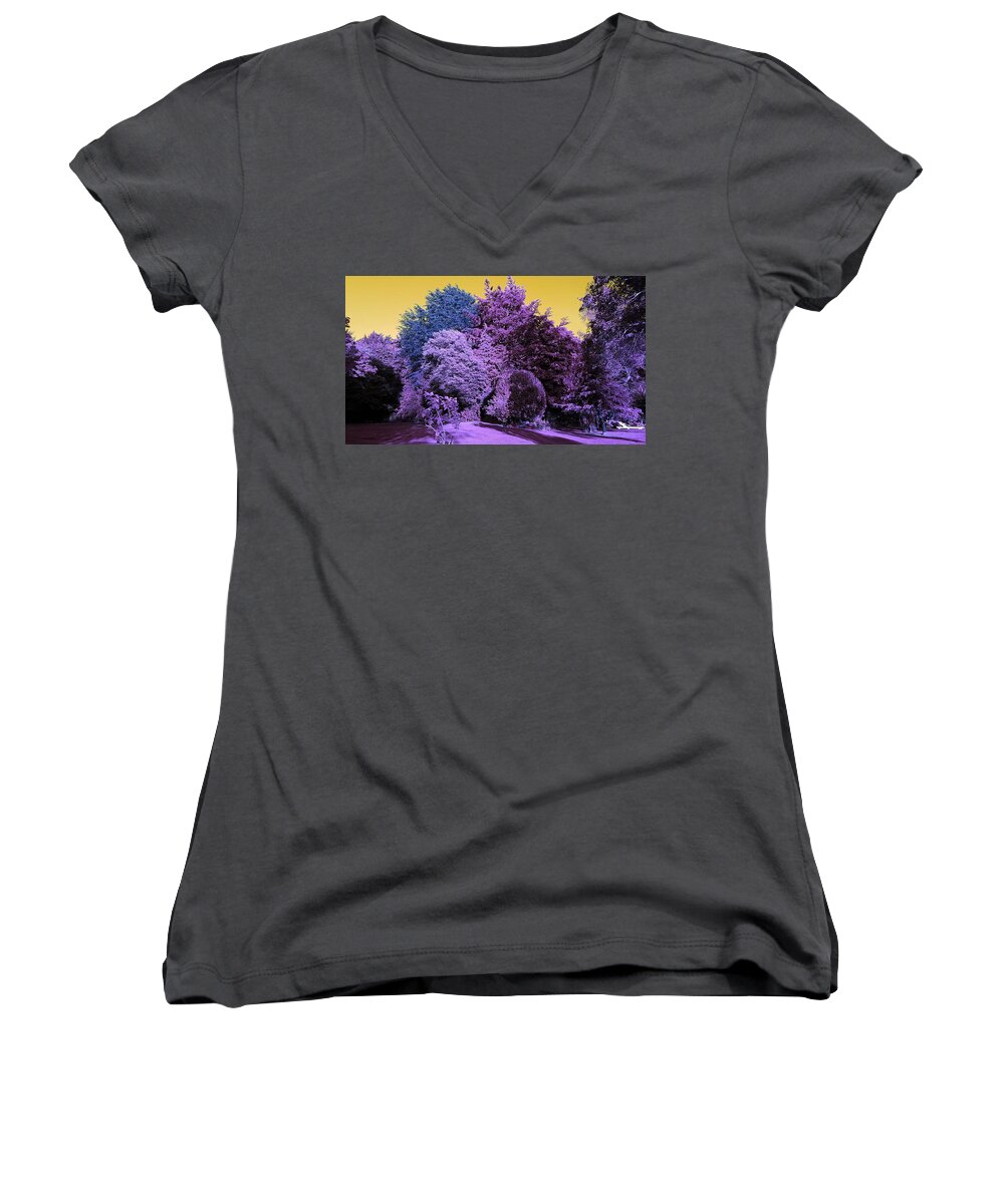 Tree Women's V-Neck featuring the photograph Treescape In Violet Mix by Rowena Tutty