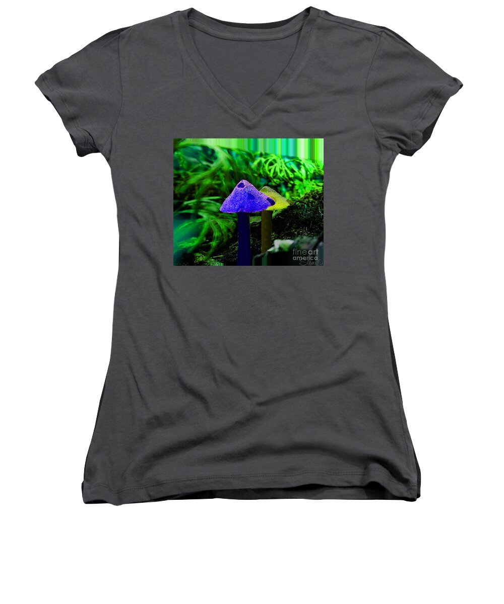 Mushroom Women's V-Neck featuring the photograph Trippy Shroom by September Stone