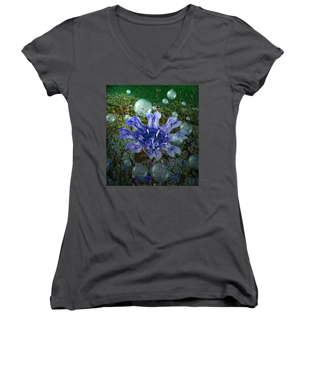 Digital Art Women's V-Neck featuring the digital art Tropical Ocean Jelly Fish by Artful Oasis