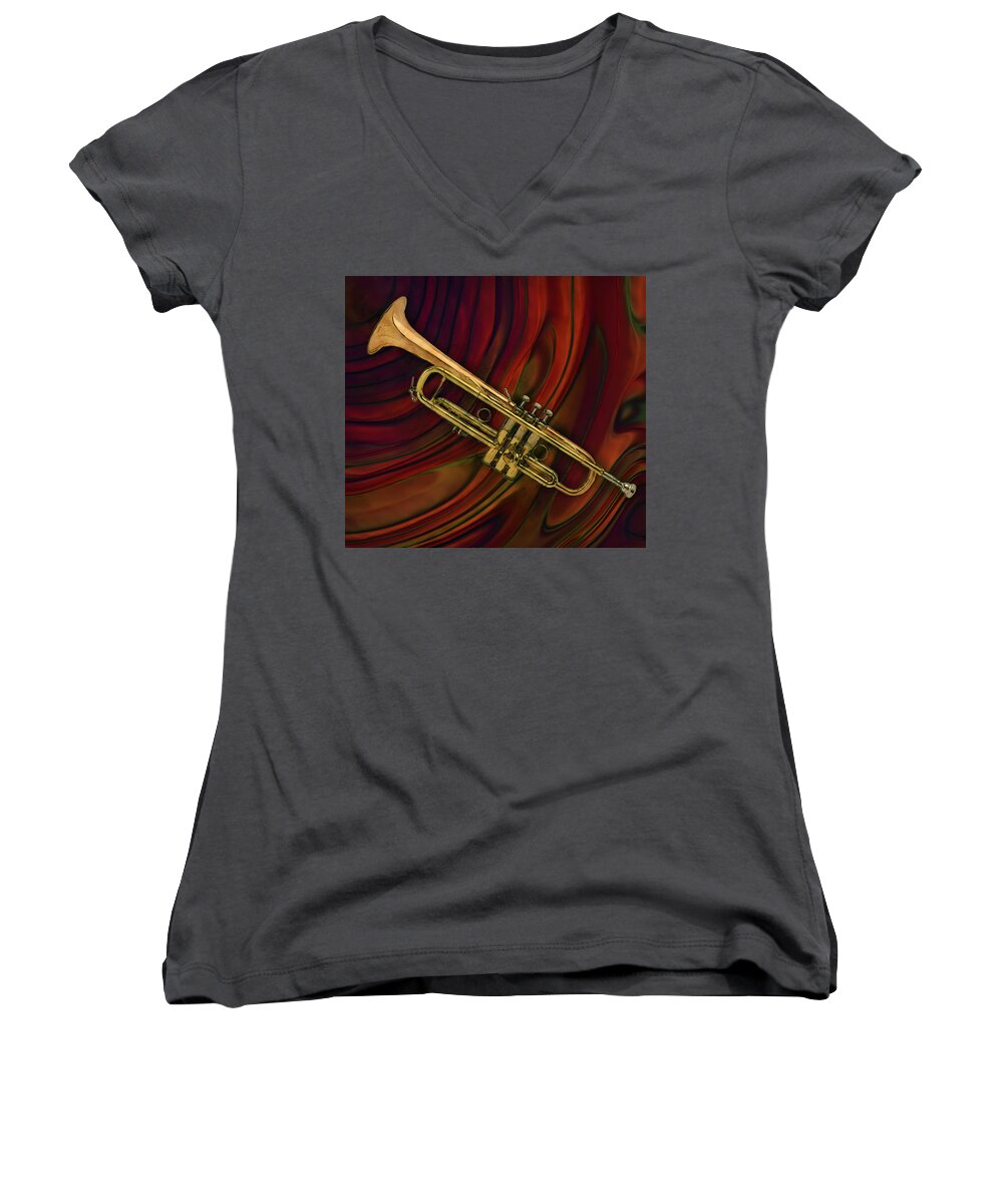 Miles Women's V-Neck featuring the painting Trumpet 2 by Jack Zulli