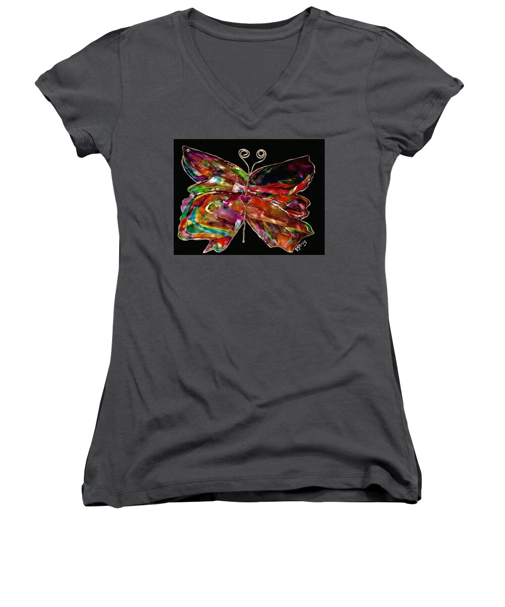 Butterfly Women's V-Neck featuring the mixed media Tula by Deborah Stanley