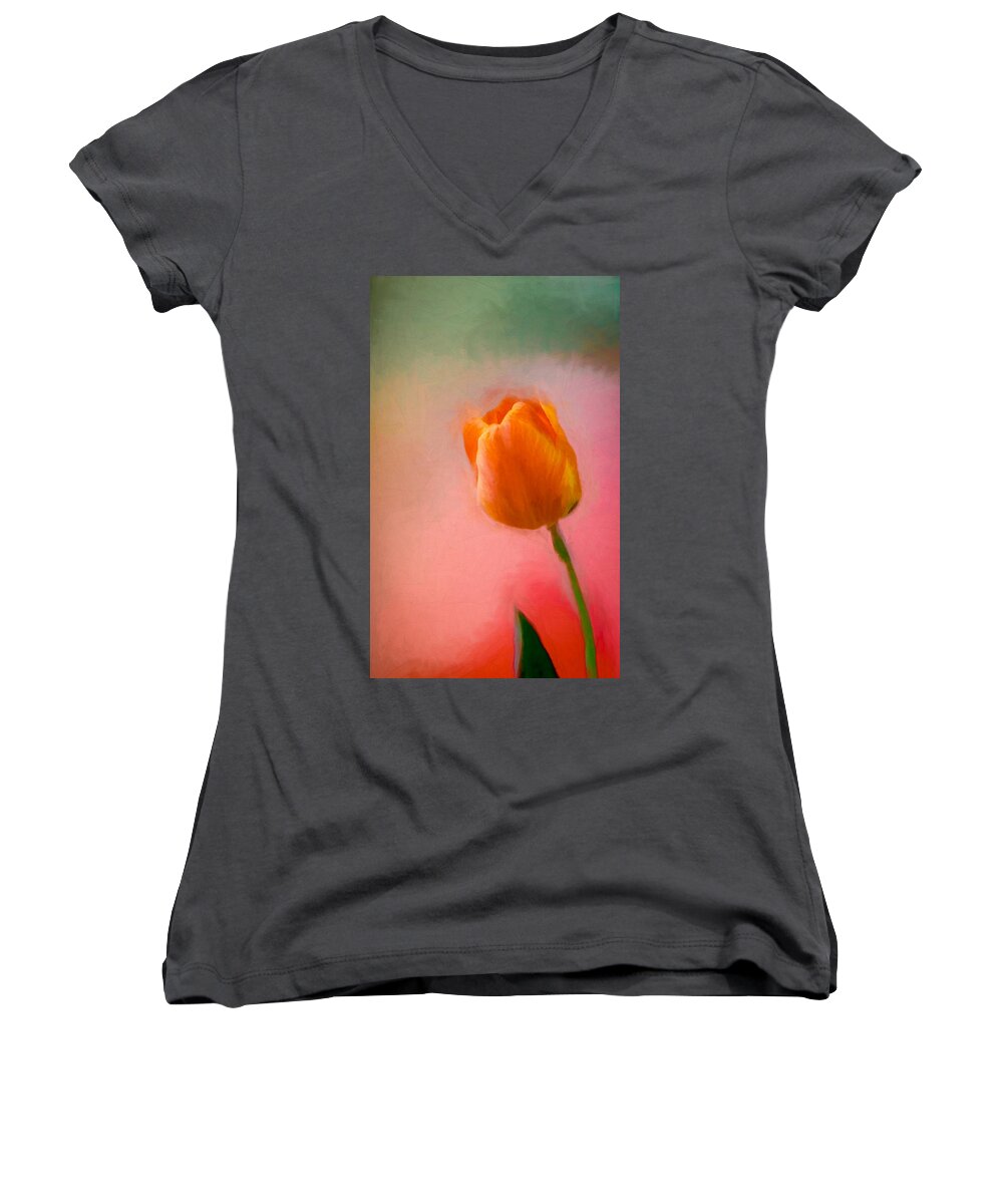 Flower Women's V-Neck featuring the photograph Tulip on the Porch by Ches Black