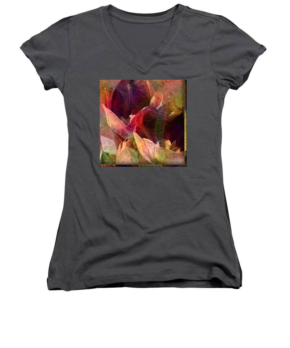 Tulips Women's V-Neck featuring the digital art Tulips by Barbara Berney