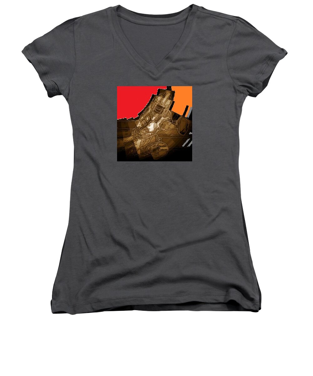 Football Women's V-Neck featuring the mixed media Tumble 3 by Andrew Drozdowicz